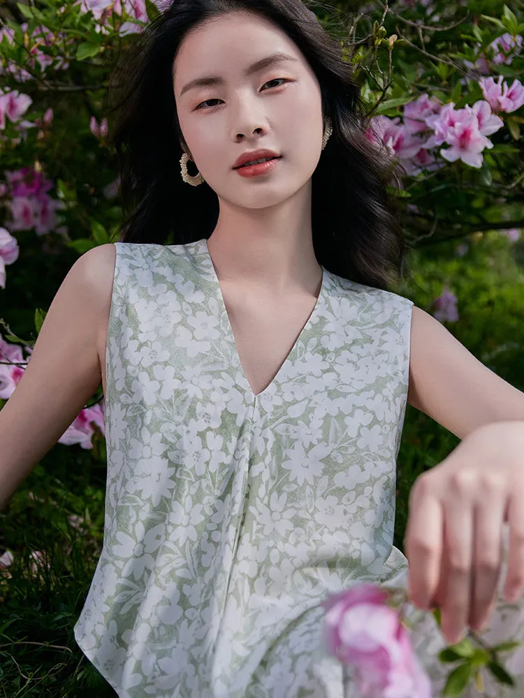 16 Momme Floral Printed Sleeveless Silk Maxi Dress