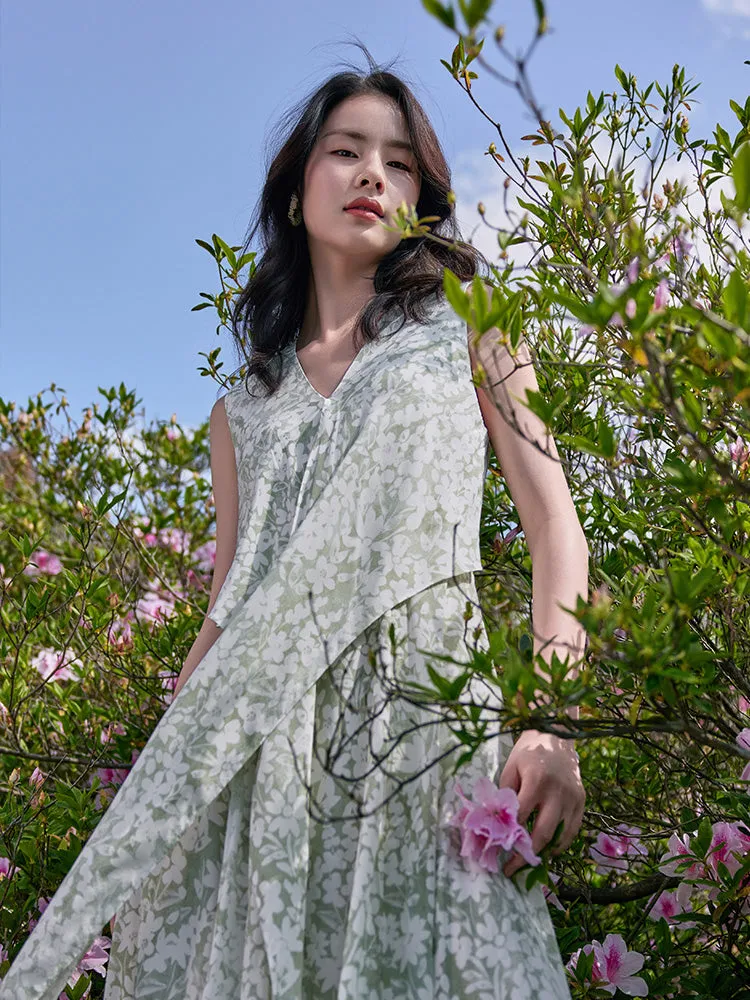 16 Momme Floral Printed Sleeveless Silk Maxi Dress