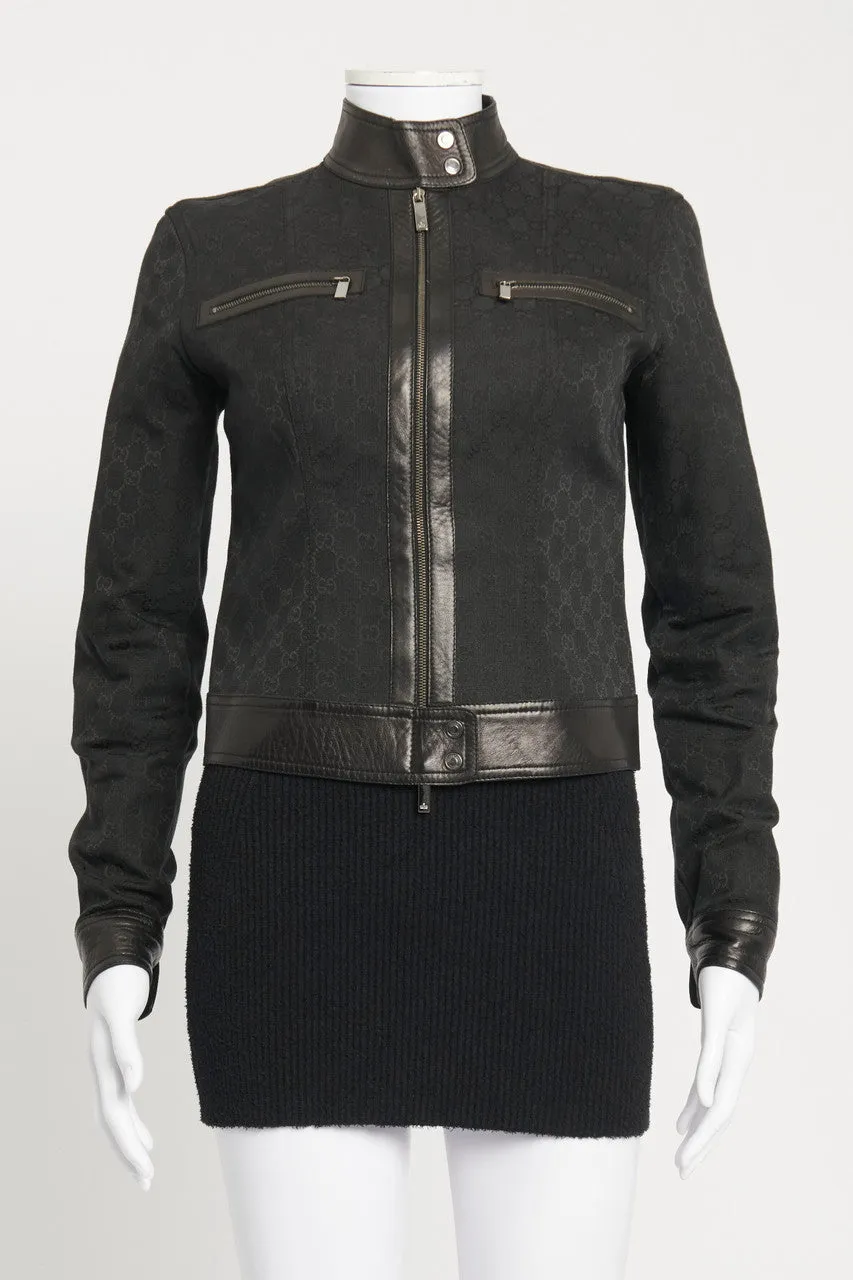 2000 Black Tom Ford Monogram Preowned Cropped Biker Jacket