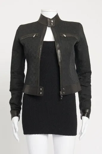 2000 Black Tom Ford Monogram Preowned Cropped Biker Jacket