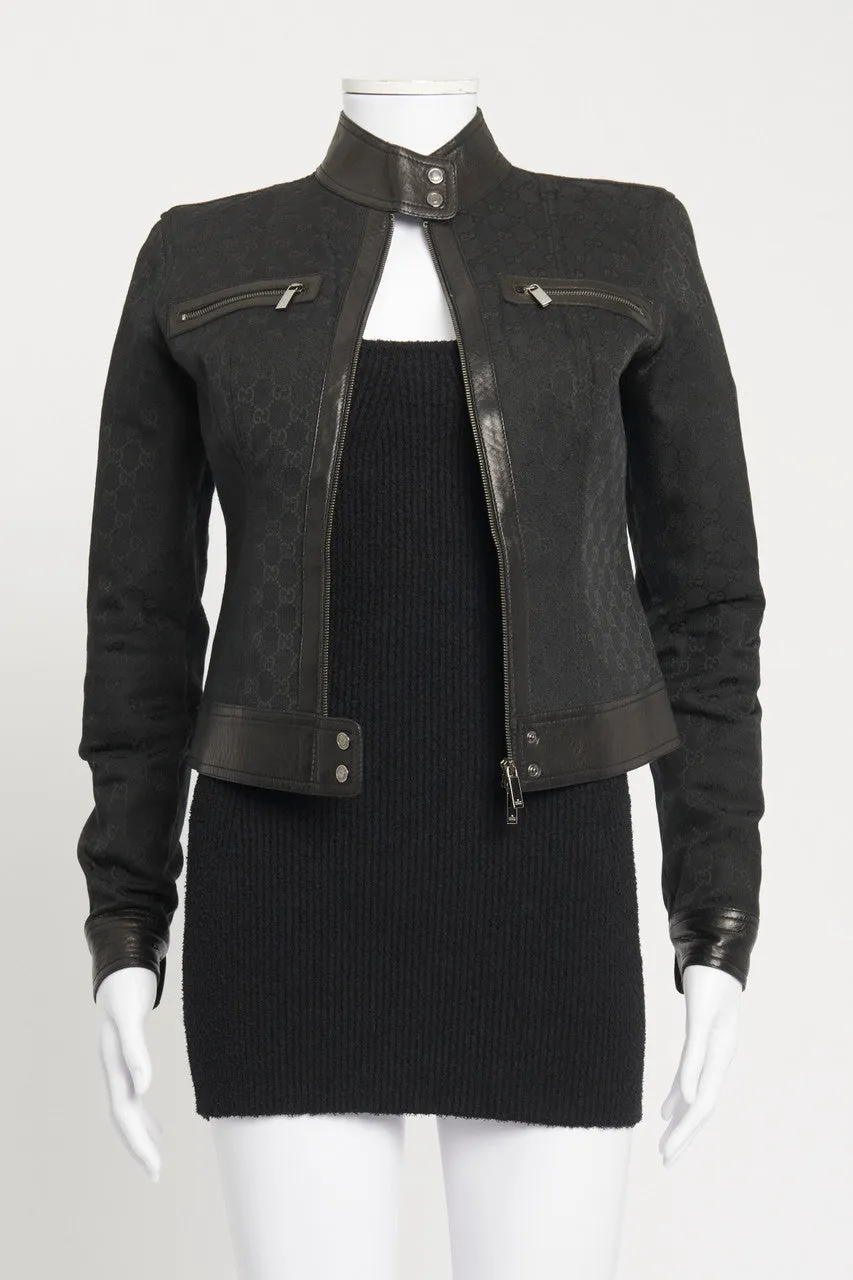 2000 Black Tom Ford Monogram Preowned Cropped Biker Jacket