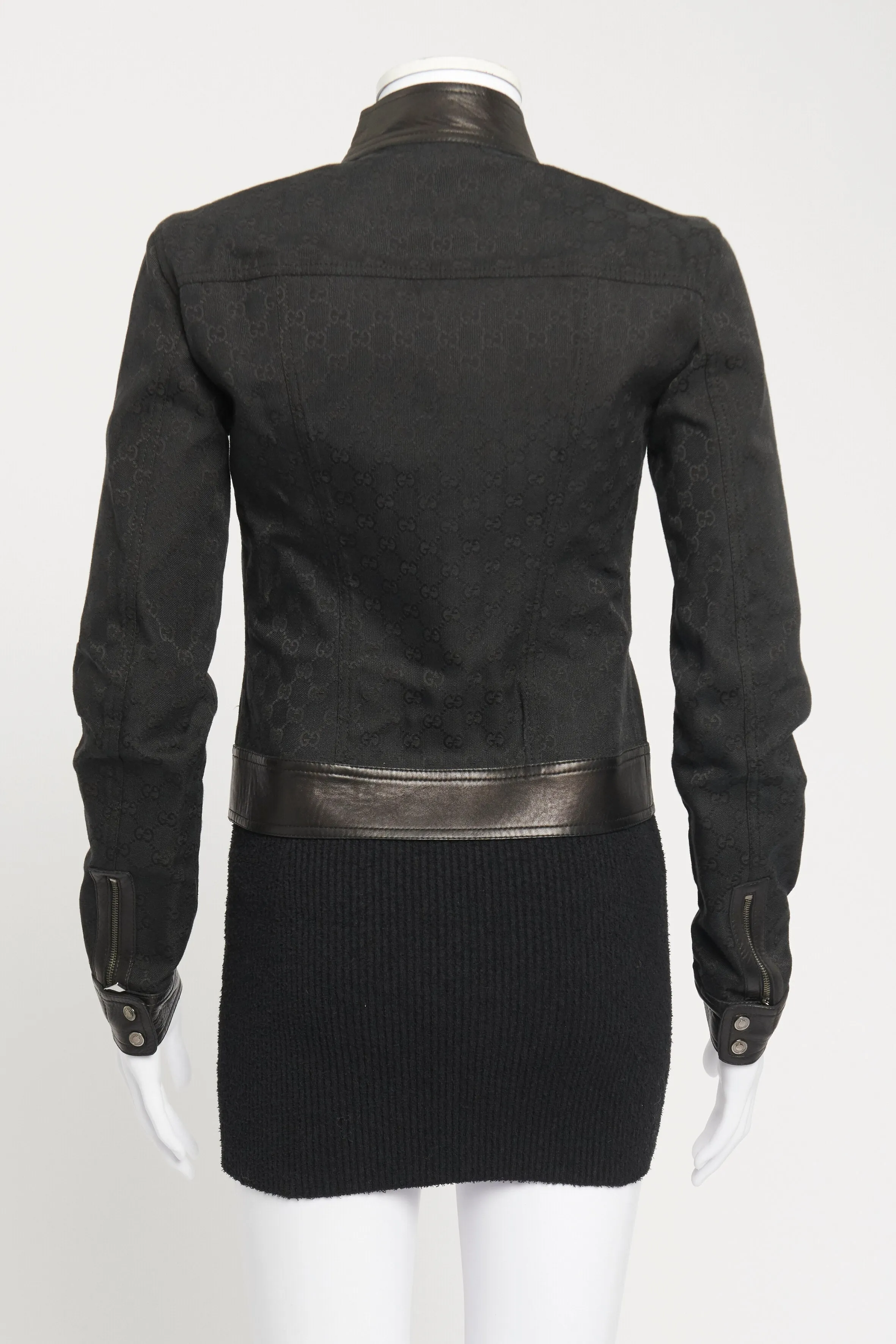 2000 Black Tom Ford Monogram Preowned Cropped Biker Jacket