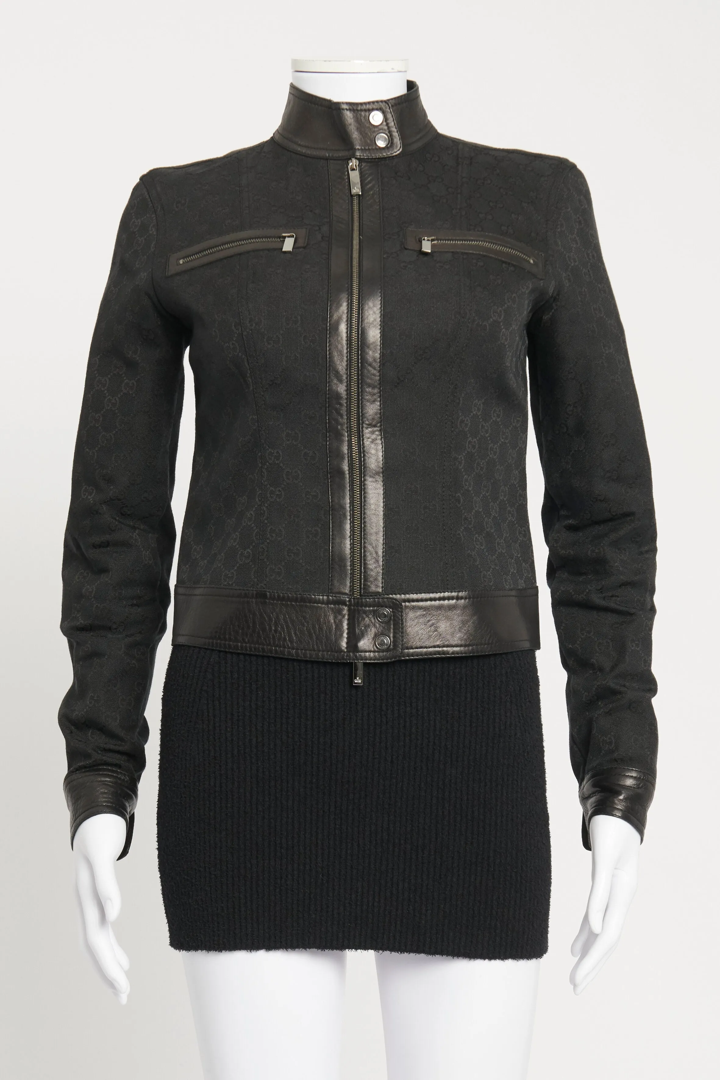 2000 Black Tom Ford Monogram Preowned Cropped Biker Jacket