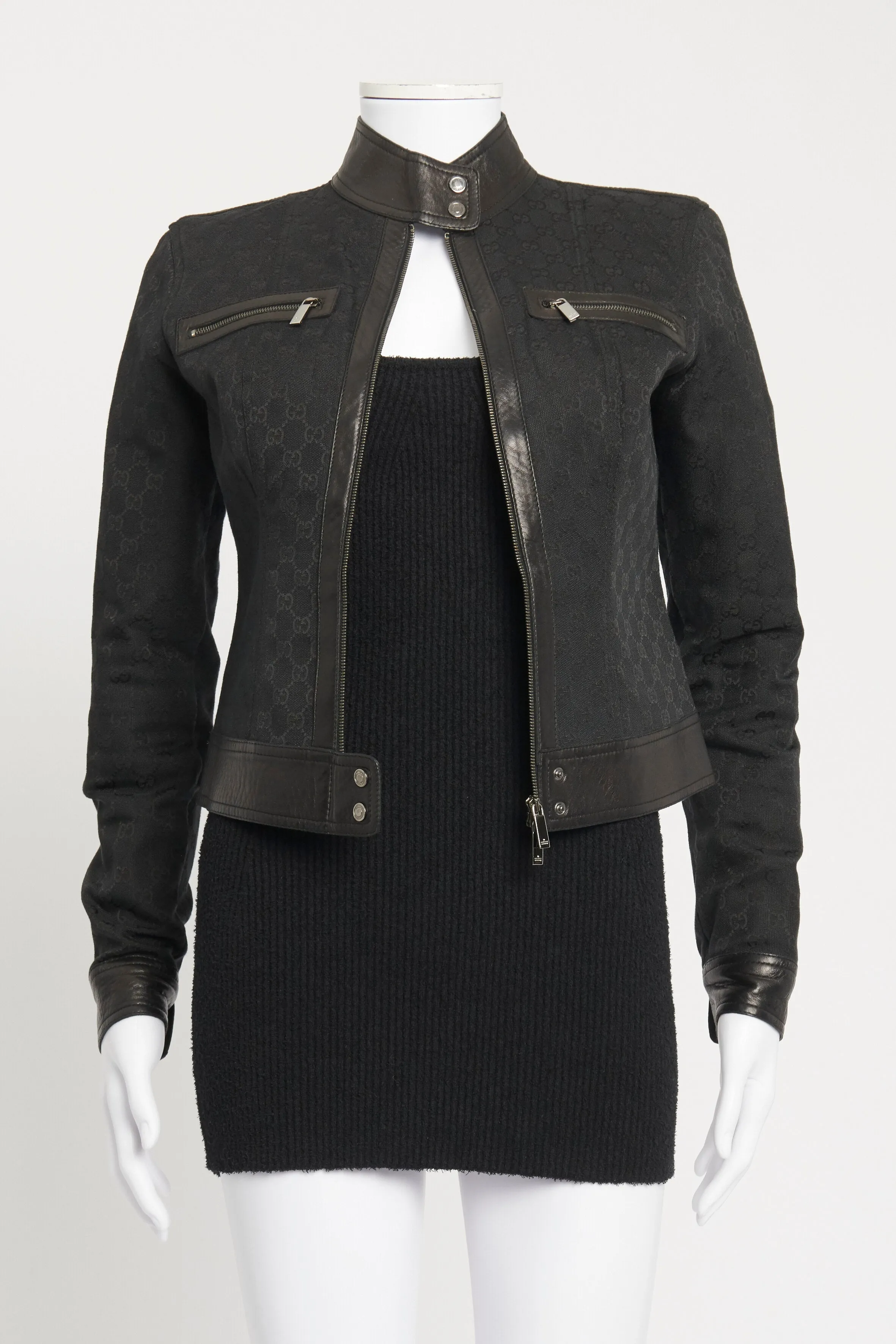 2000 Black Tom Ford Monogram Preowned Cropped Biker Jacket