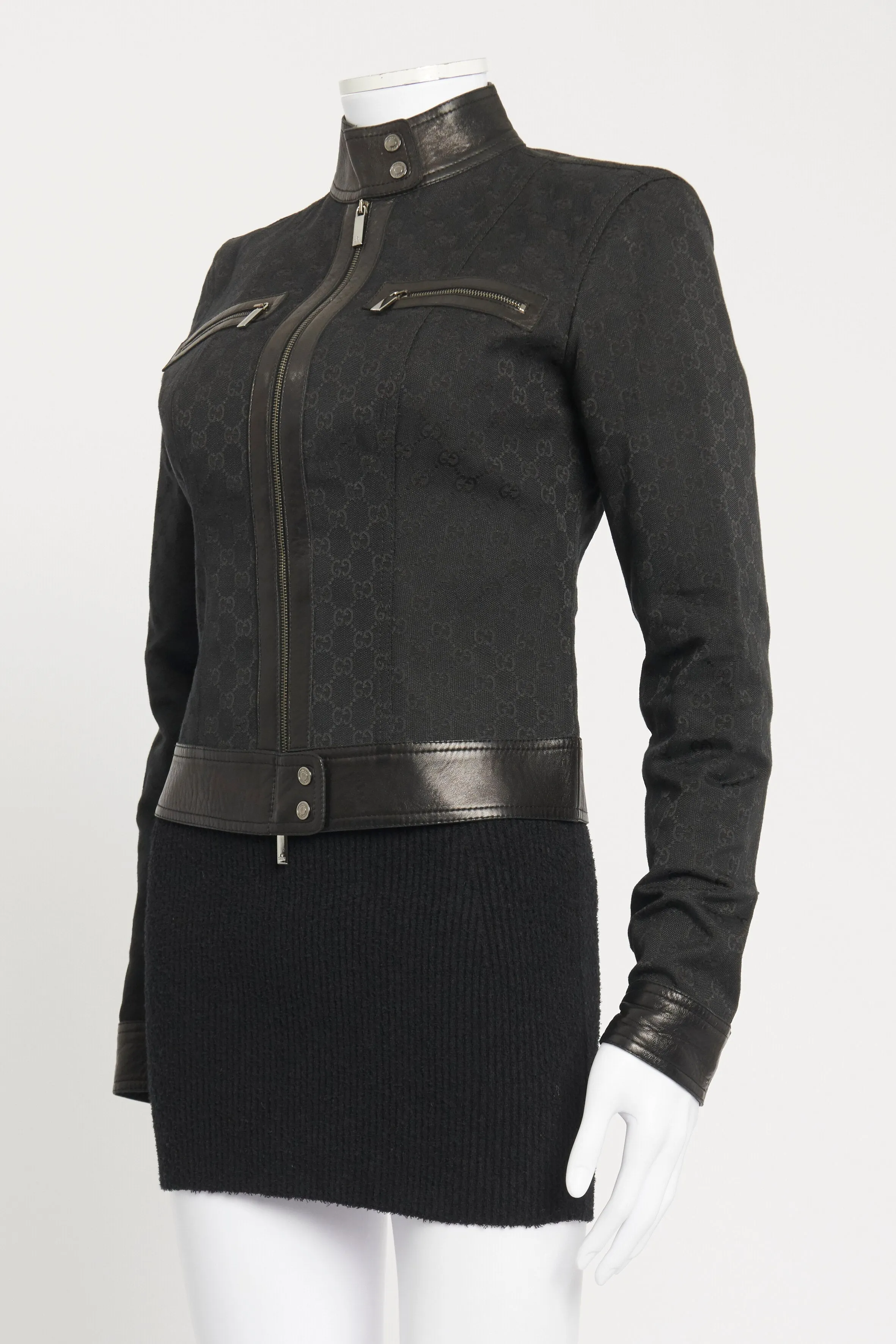2000 Black Tom Ford Monogram Preowned Cropped Biker Jacket