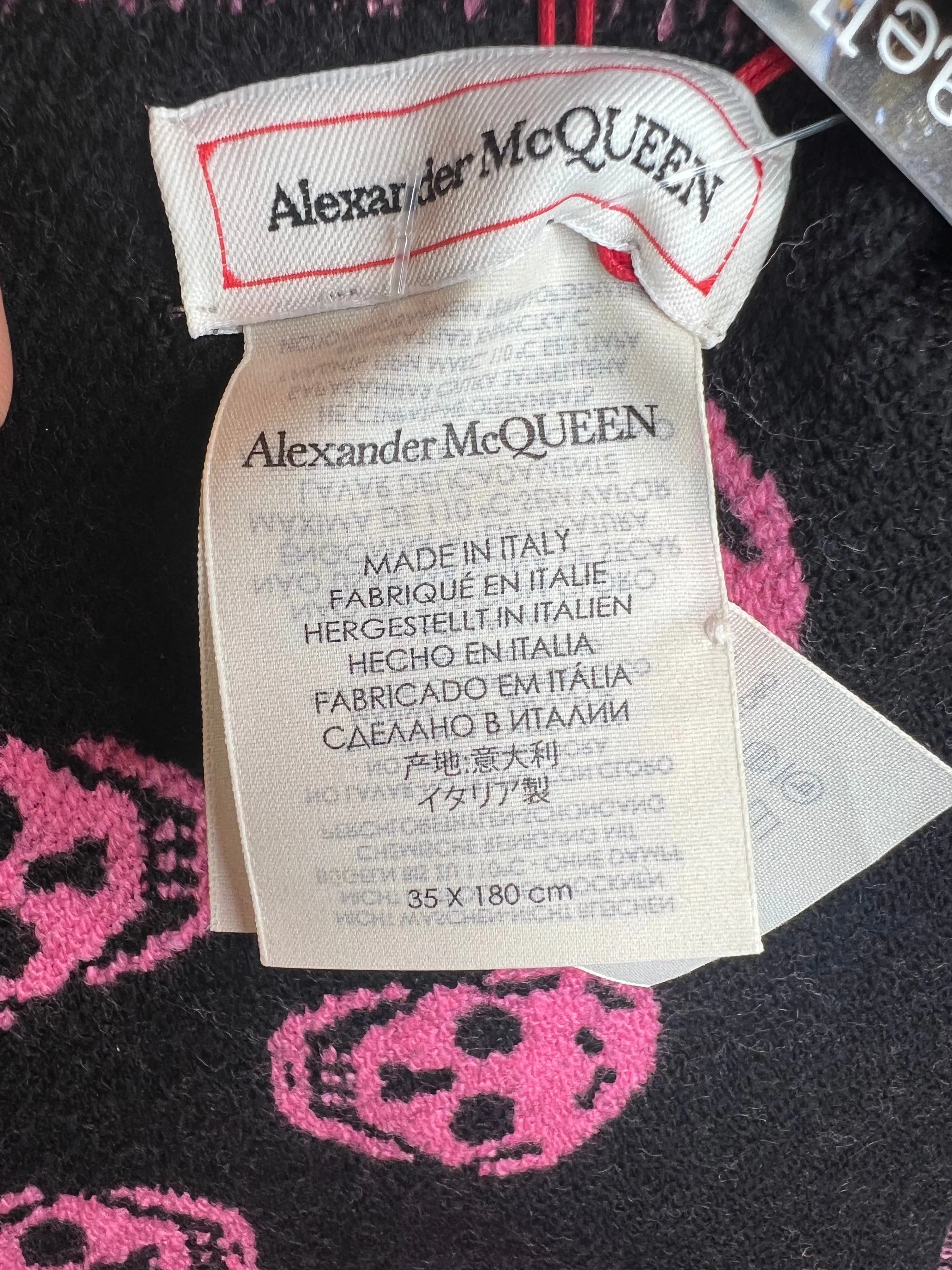 Alexander McQueen Pink & Black Skull Print 100% Wool Scarf