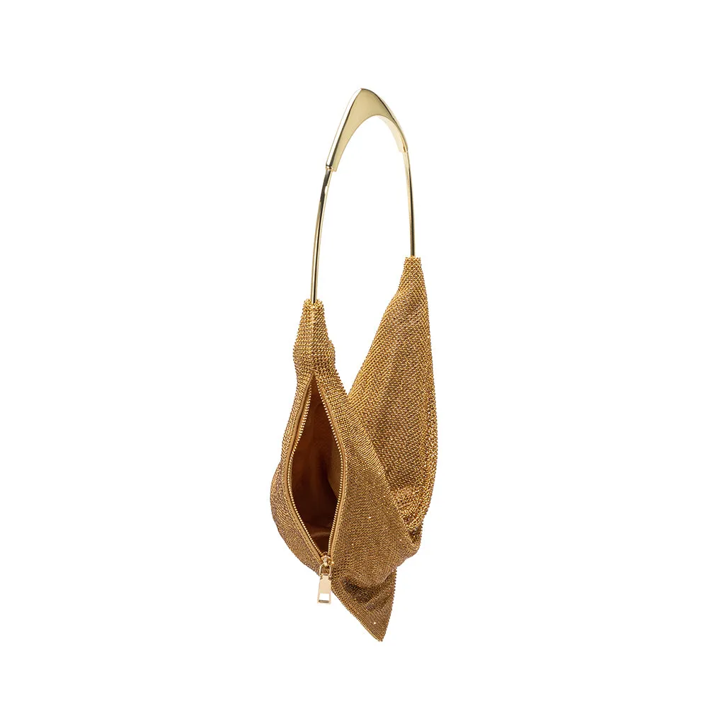 Athena Gold Crystal Mesh Top Handle Bag