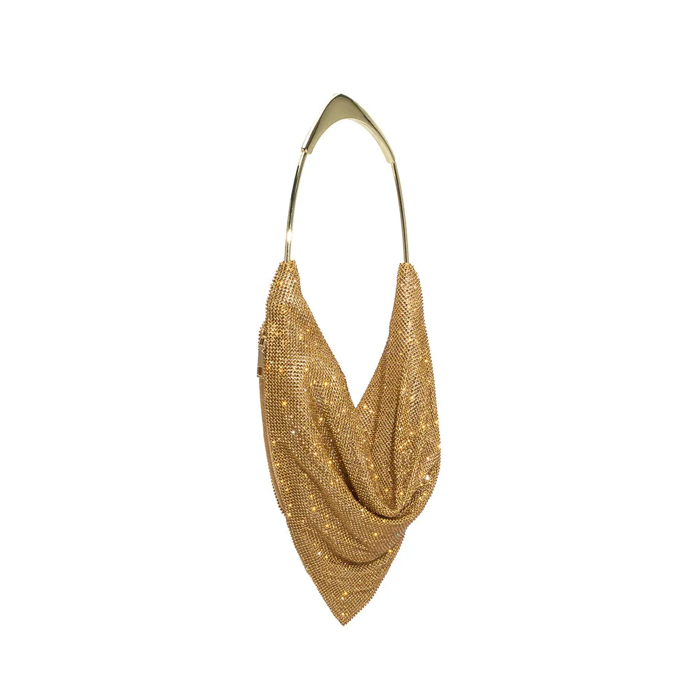 Athena Gold Crystal Mesh Top Handle Bag