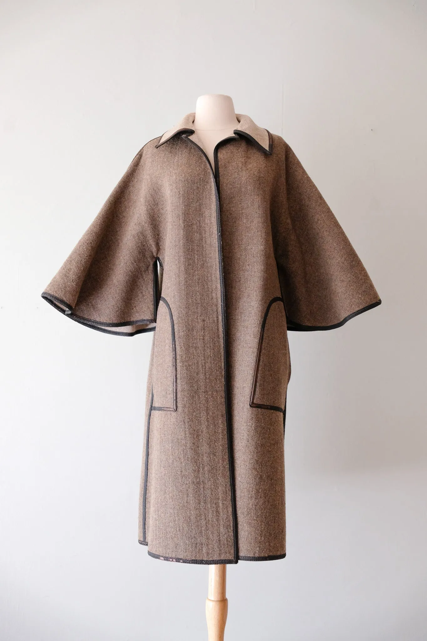 Awesome 1960's Reversible Grey Brown Wool Swing Coat / Sz M