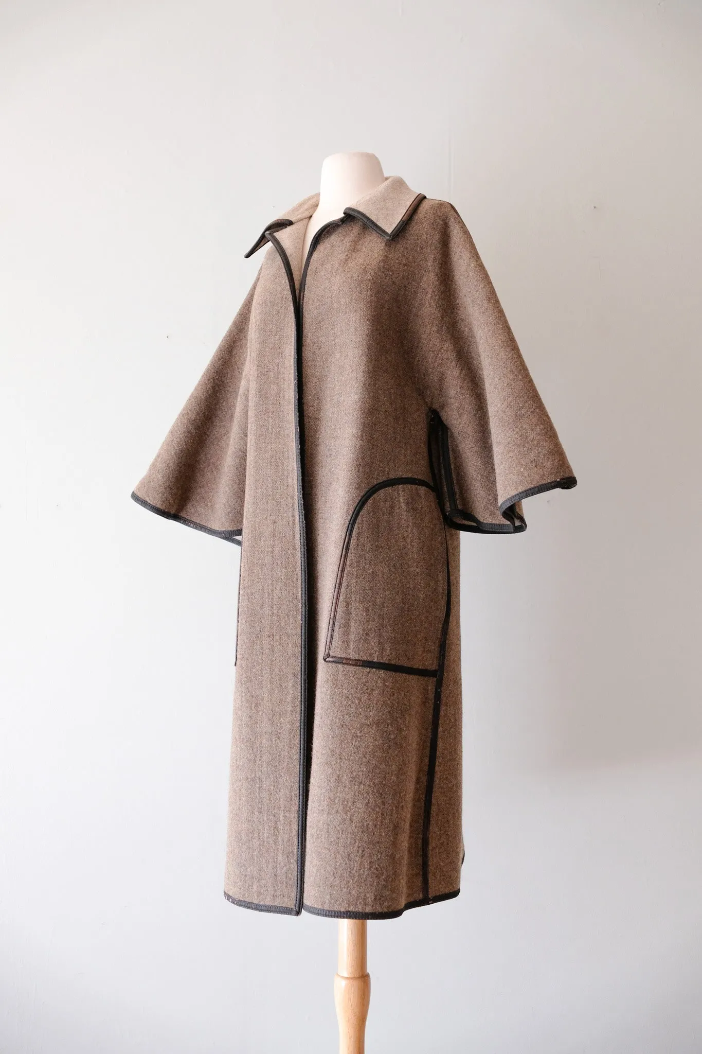 Awesome 1960's Reversible Grey Brown Wool Swing Coat / Sz M