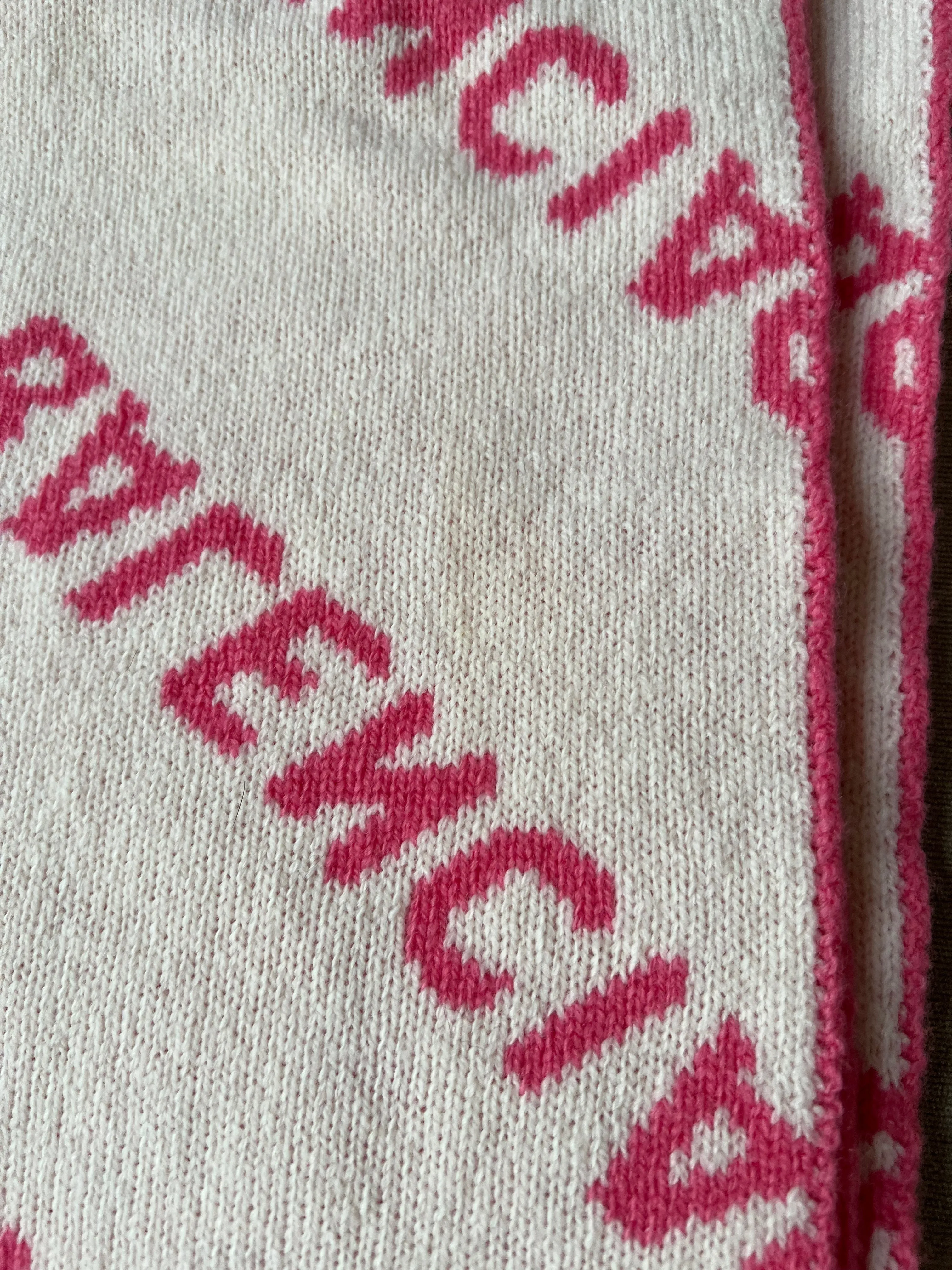 Balenciaga Allover Logo Macro Scarf in Pink and White Brushed Wool450