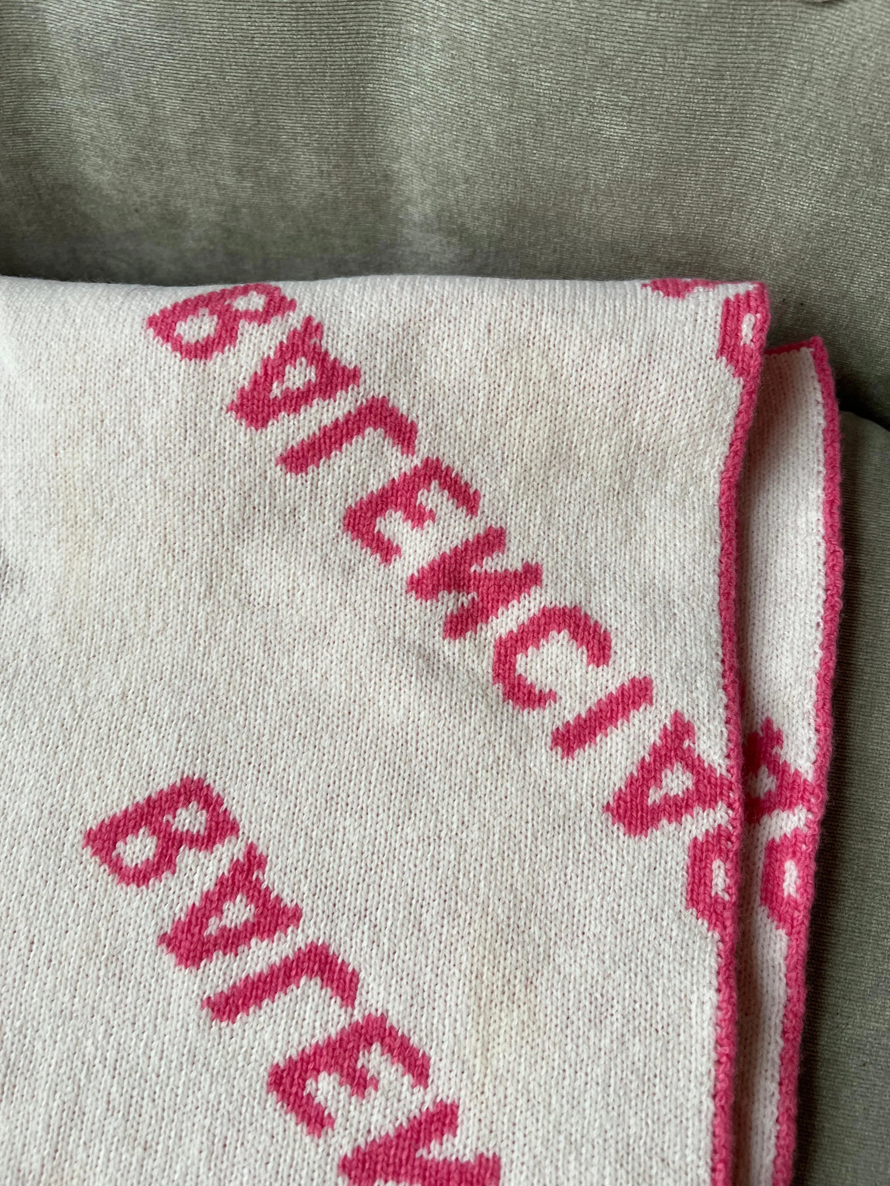 Balenciaga Allover Logo Macro Scarf in Pink and White Brushed Wool450