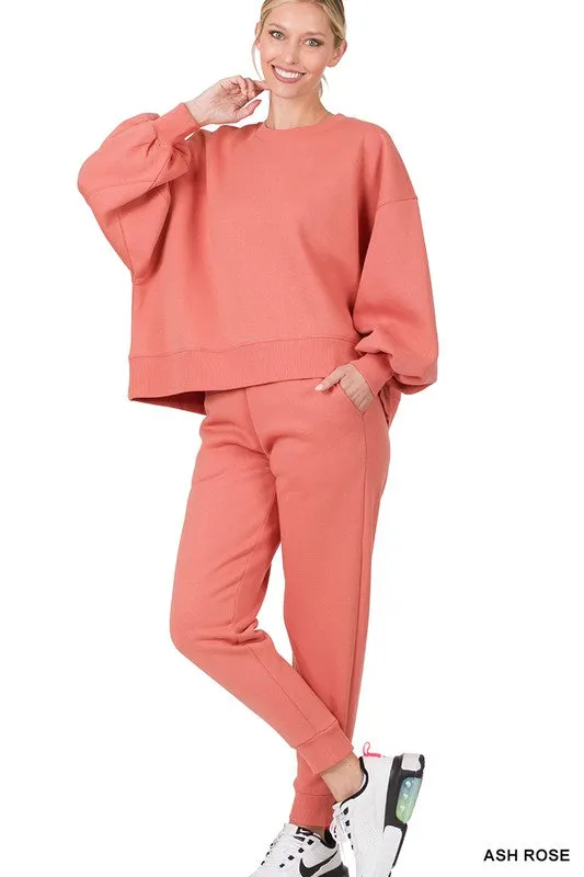 Balloon Sleeve Sweatshirt & Sweatpants Set (DS)
