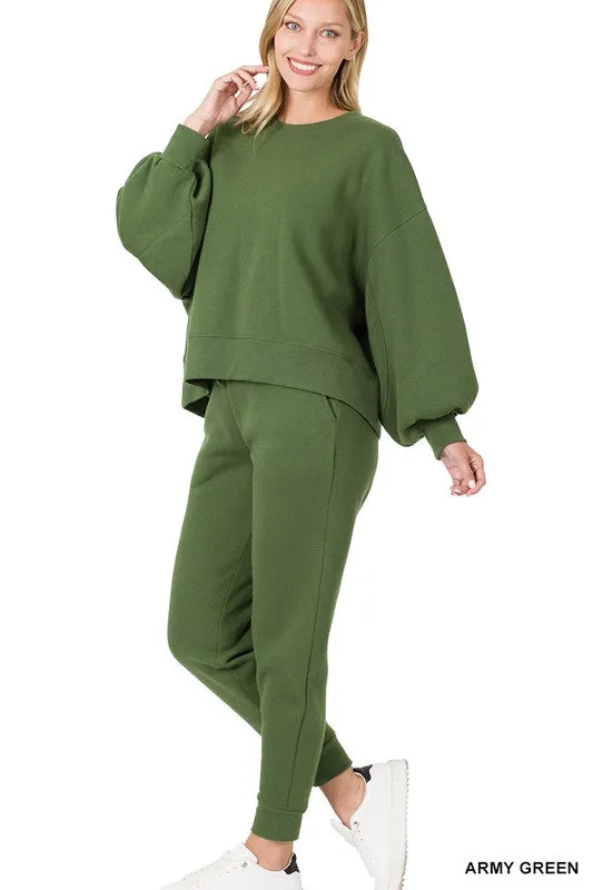 Balloon Sleeve Sweatshirt & Sweatpants Set (DS)