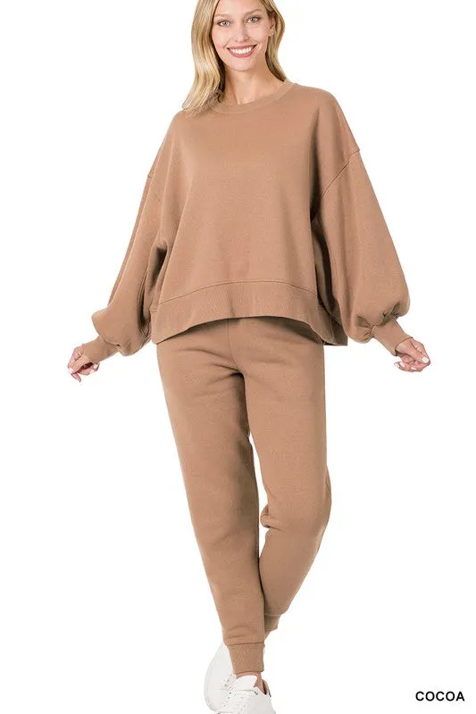 Balloon Sleeve Sweatshirt & Sweatpants Set (DS)