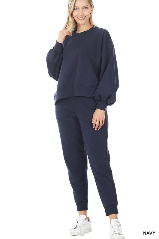 Balloon Sleeve Sweatshirt & Sweatpants Set (DS)