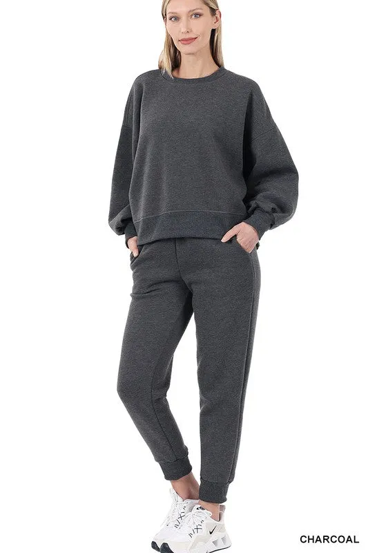 Balloon Sleeve Sweatshirt & Sweatpants Set (DS)