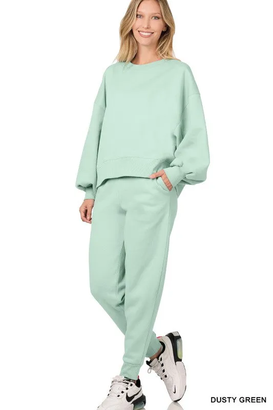 Balloon Sleeve Sweatshirt & Sweatpants Set (DS)