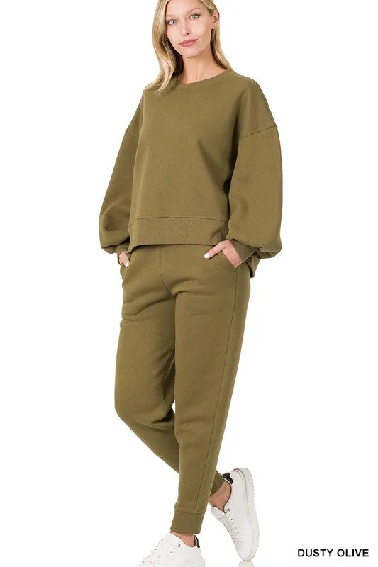 Balloon Sleeve Sweatshirt & Sweatpants Set (DS)