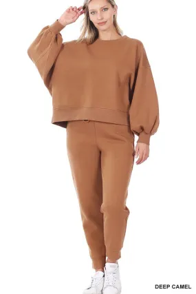 Balloon Sleeve Sweatshirt & Sweatpants Set (DS)