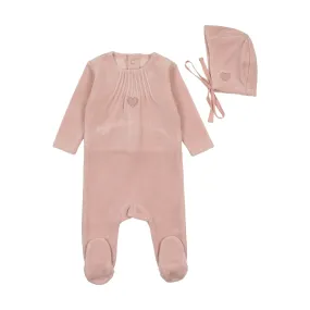 Bee & Dee Tea Rose Velour Pleated Footie   Bonnet