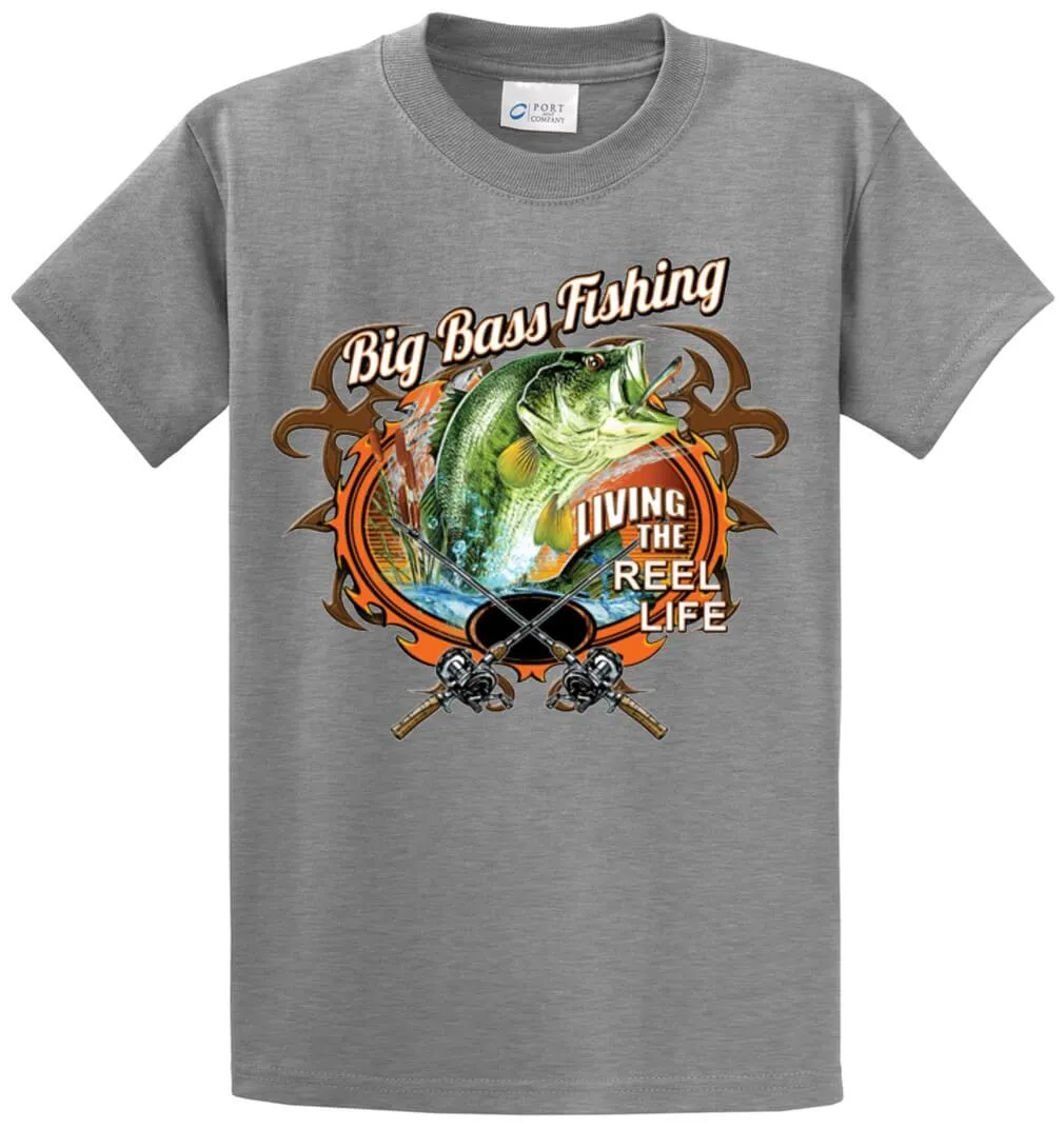 Big Bass Fishing Reel Life Printed Tee Shirt