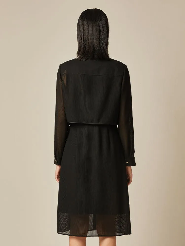 Black Triacetate Short Jacket & Tailored Vest Dress Two-Piece Set