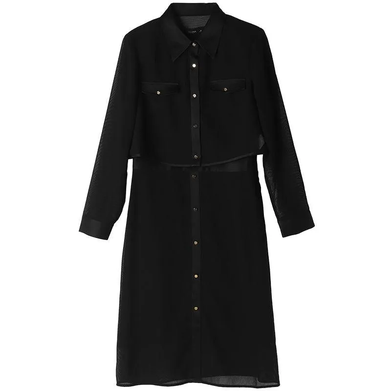 Black Triacetate Short Jacket & Tailored Vest Dress Two-Piece Set