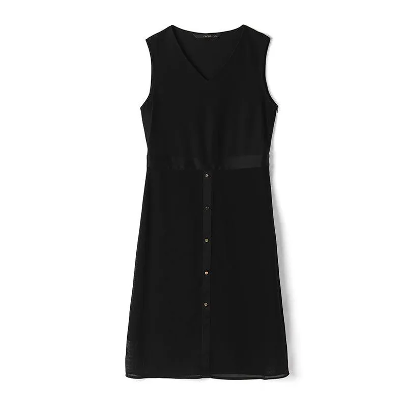 Black Triacetate Short Jacket & Tailored Vest Dress Two-Piece Set