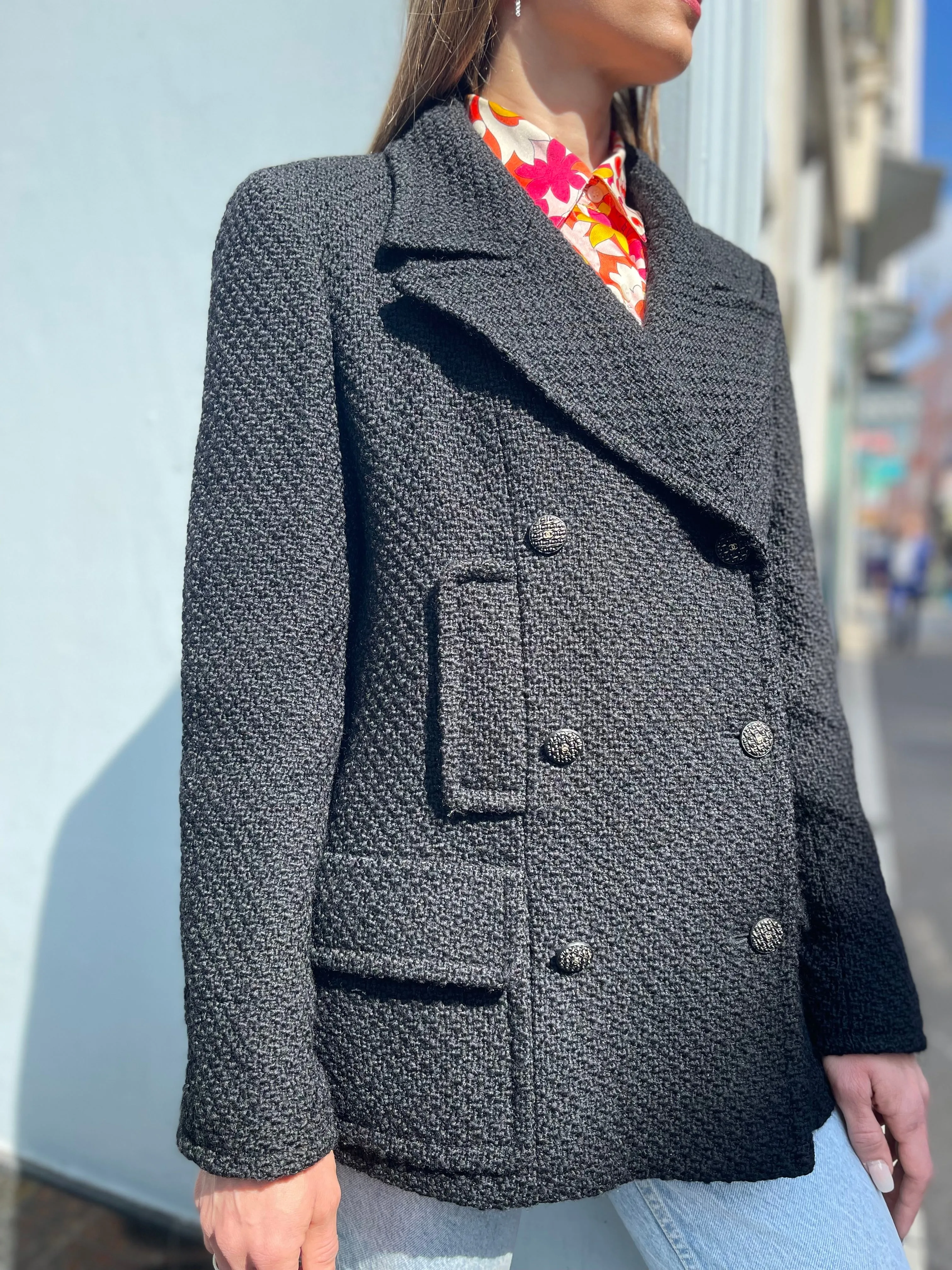Chanel Black Woven Wool Blazer - UK 12
