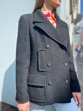 Chanel Black Woven Wool Blazer - UK 12