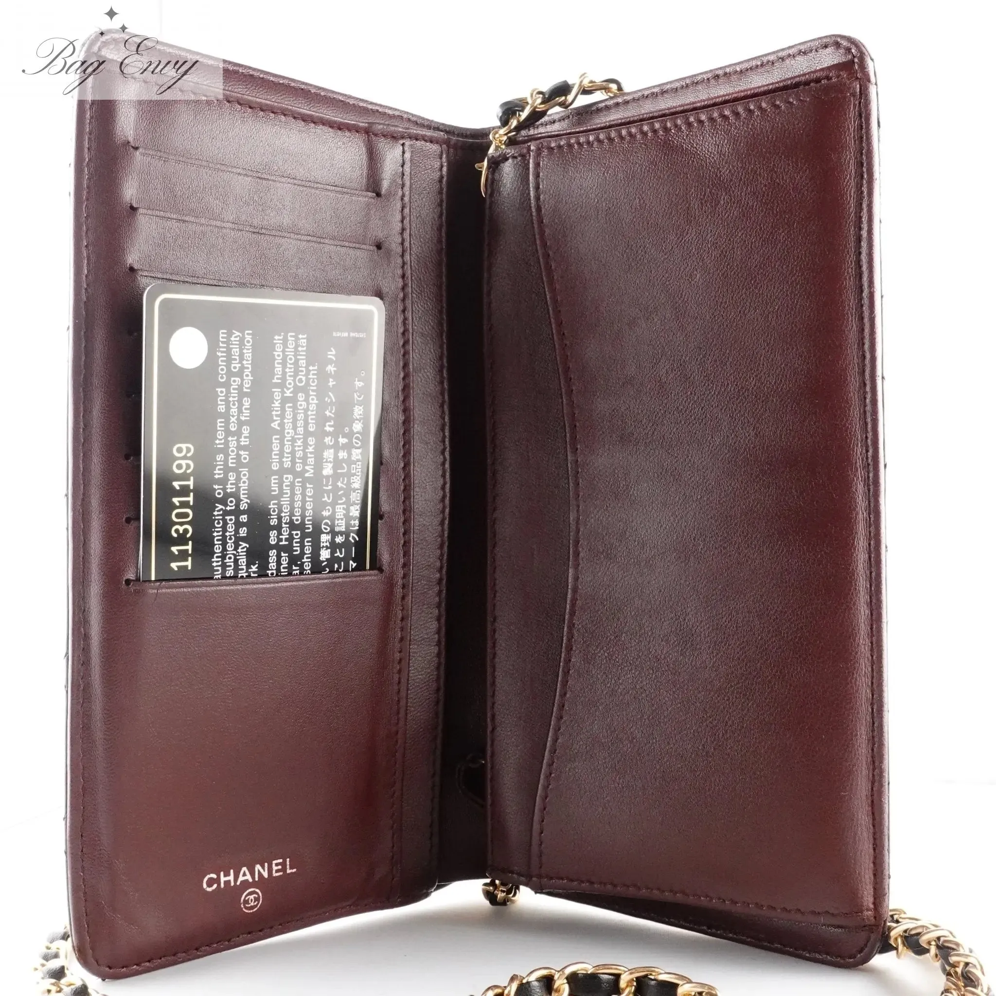 CHANEL Lambskin Bifold Wallet with Adjustable Chain
