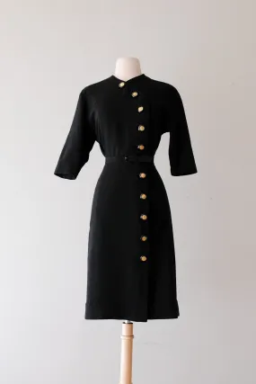 Charming 1940's Wool Crepe Little Black Dress / Sz M