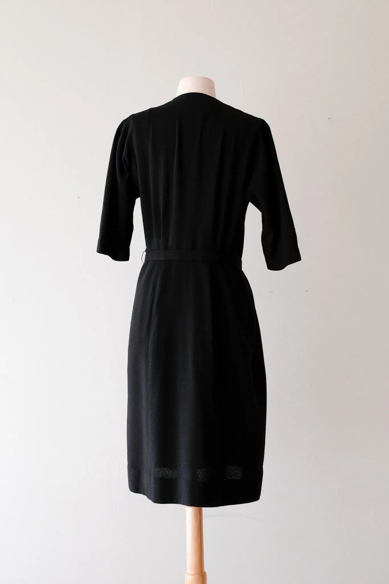 Charming 1940's Wool Crepe Little Black Dress / Sz M