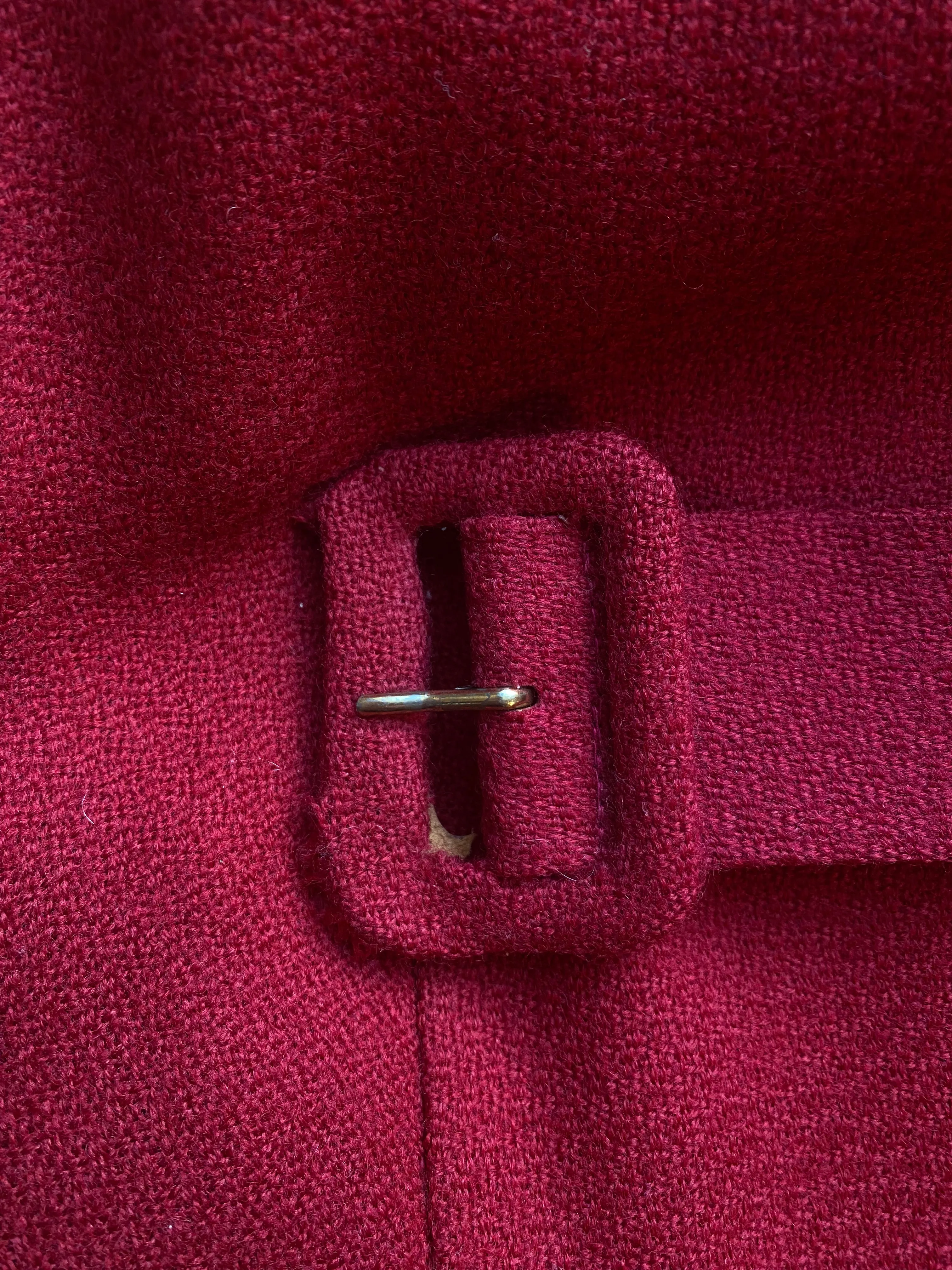Chic 1950's Crimson Wool Fitted Dress From Lipmans / Small