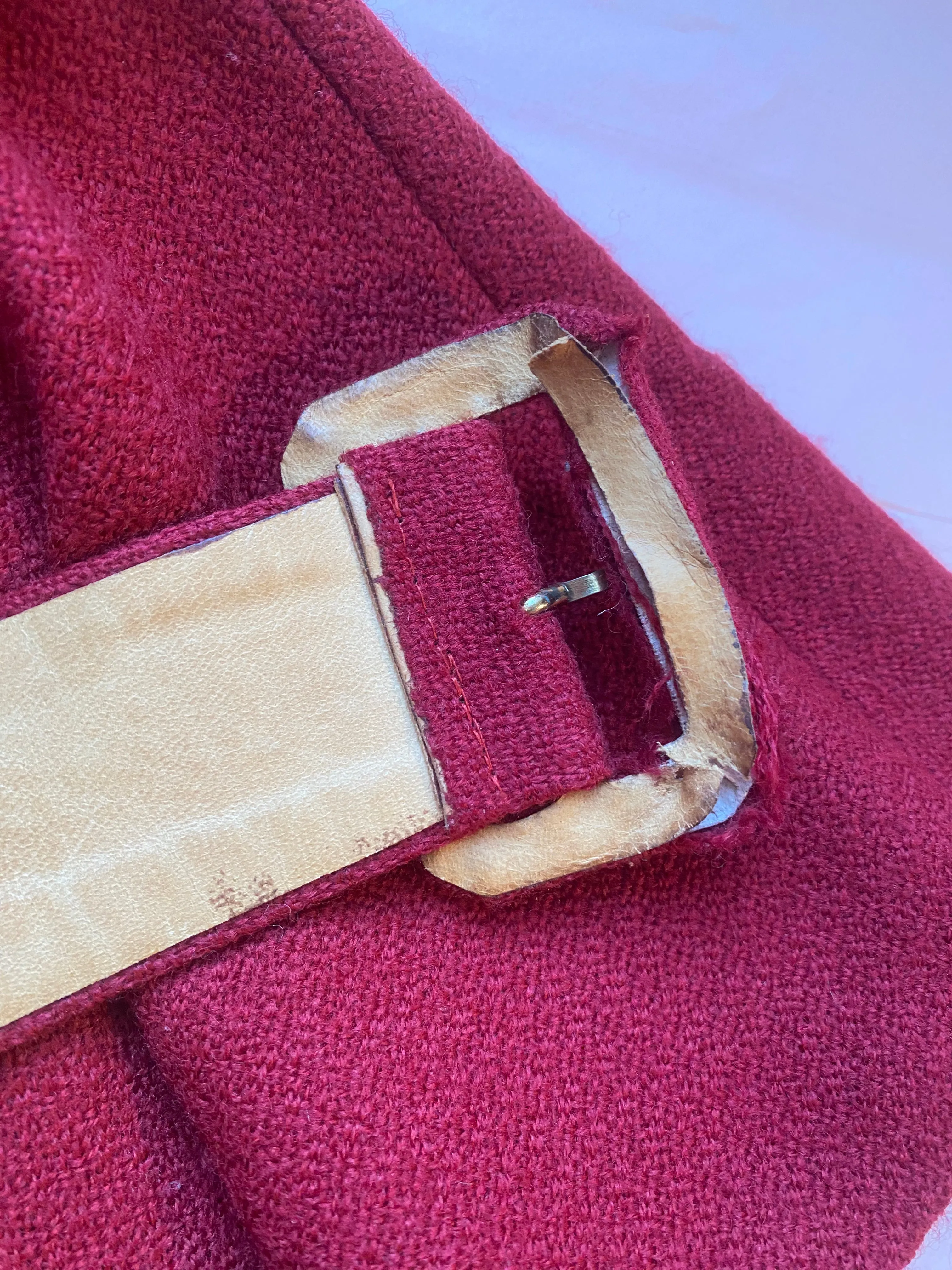 Chic 1950's Crimson Wool Fitted Dress From Lipmans / Small