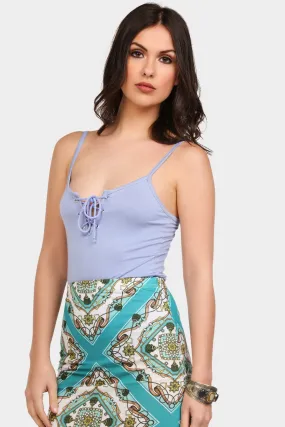 China-Blue Lace Up Cami Vest Top