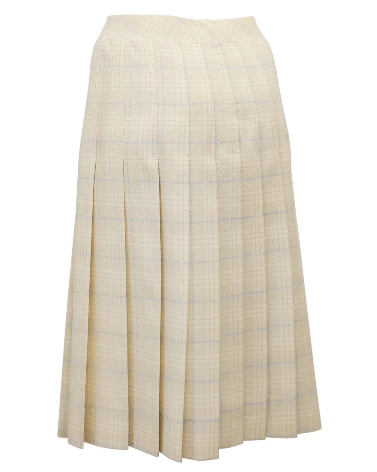 Cream and Blue Tartan Pleated Skirt