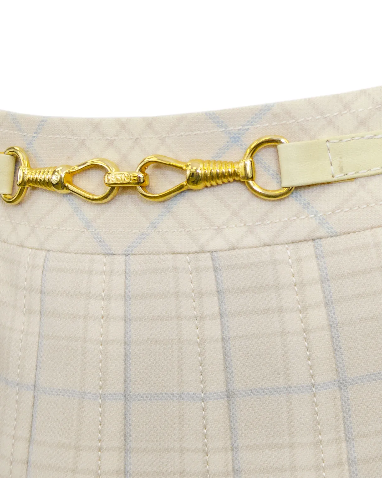Cream and Blue Tartan Pleated Skirt