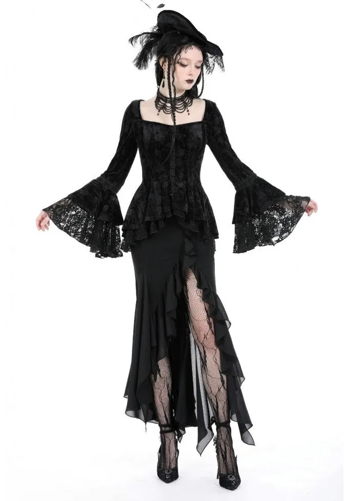 Dark In Love - Black Mermaid Ruffle Slim Long - Skirt