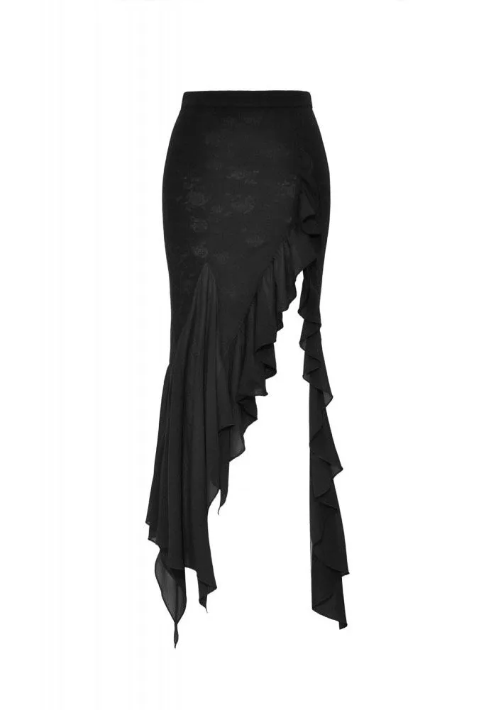 Dark In Love - Black Mermaid Ruffle Slim Long - Skirt