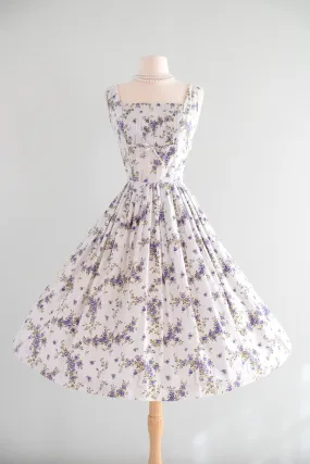 Darling 1950's Jerry Gilden Blue Violet English Rose Cotton Sundress / Sz SM