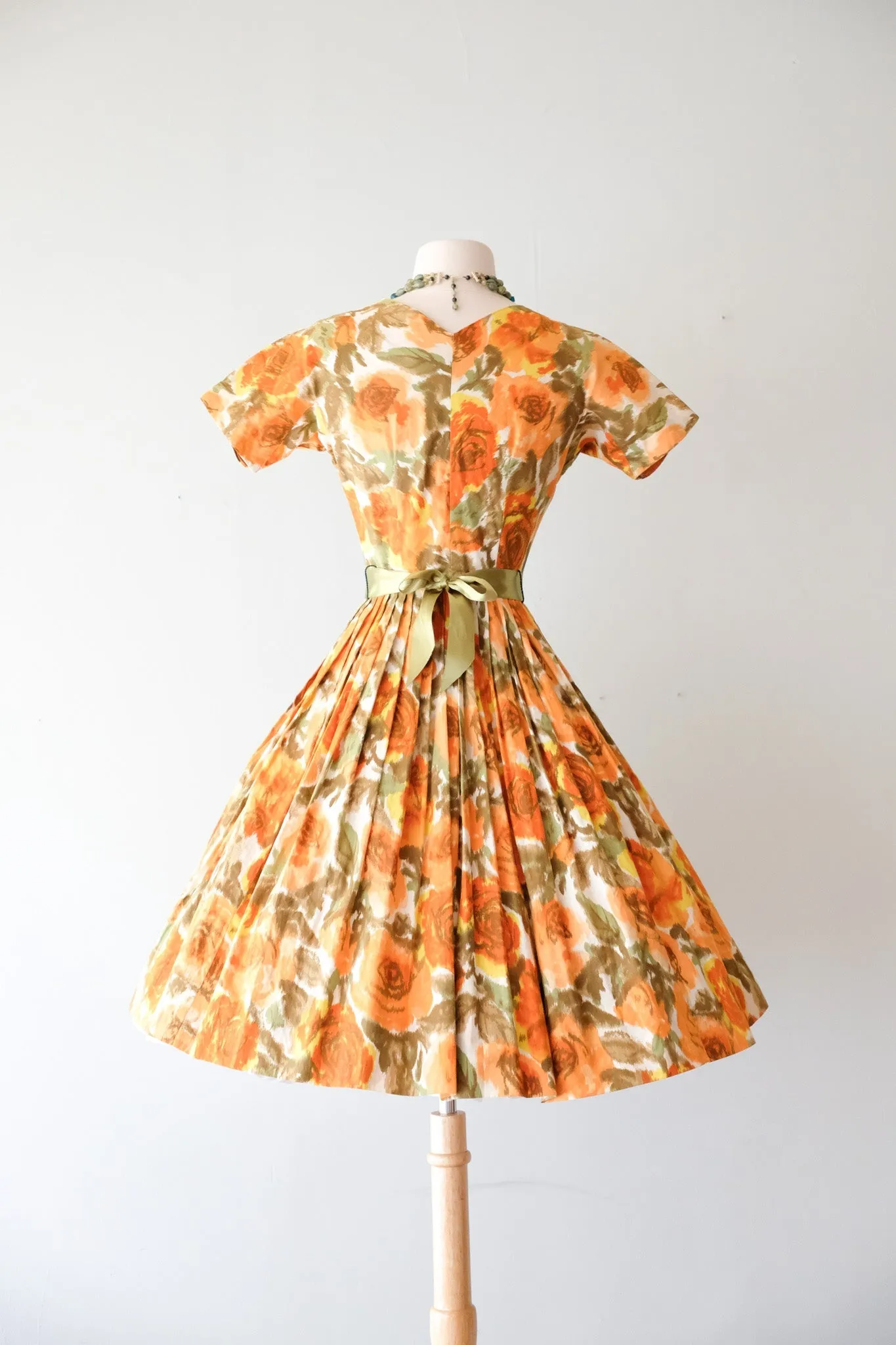 Darling 1950's Orange Rose Nelly Don Shirt Dress / Sz XS