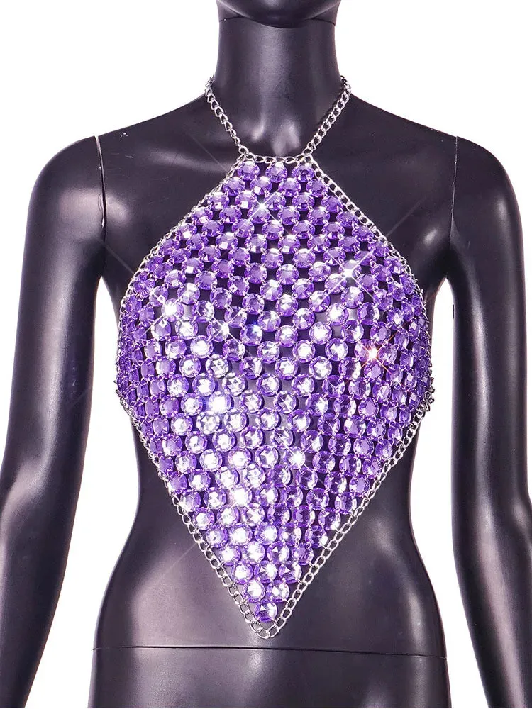 DressBetty - 2024 Purple Metal Chain Halter Rave Tank Top