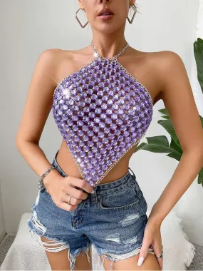 DressBetty - 2024 Purple Metal Chain Halter Rave Tank Top