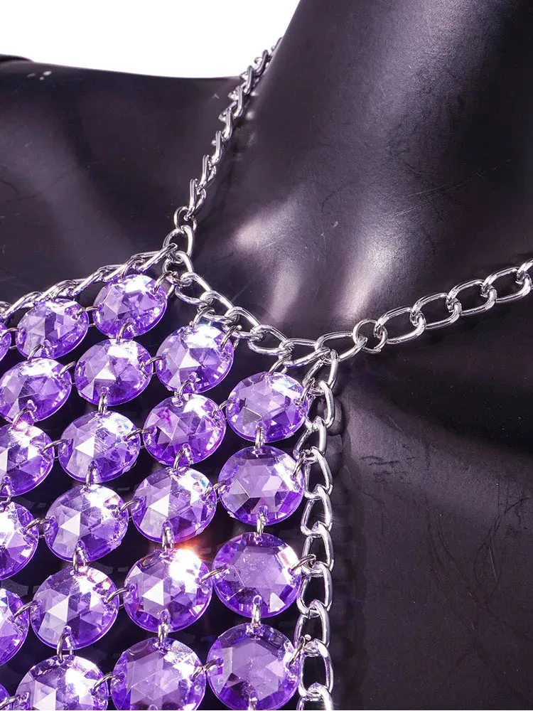 DressBetty - 2024 Purple Metal Chain Halter Rave Tank Top