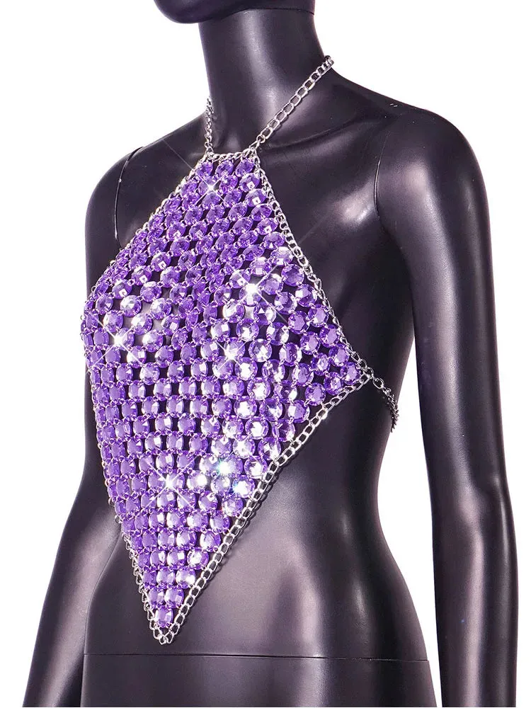 DressBetty - 2024 Purple Metal Chain Halter Rave Tank Top