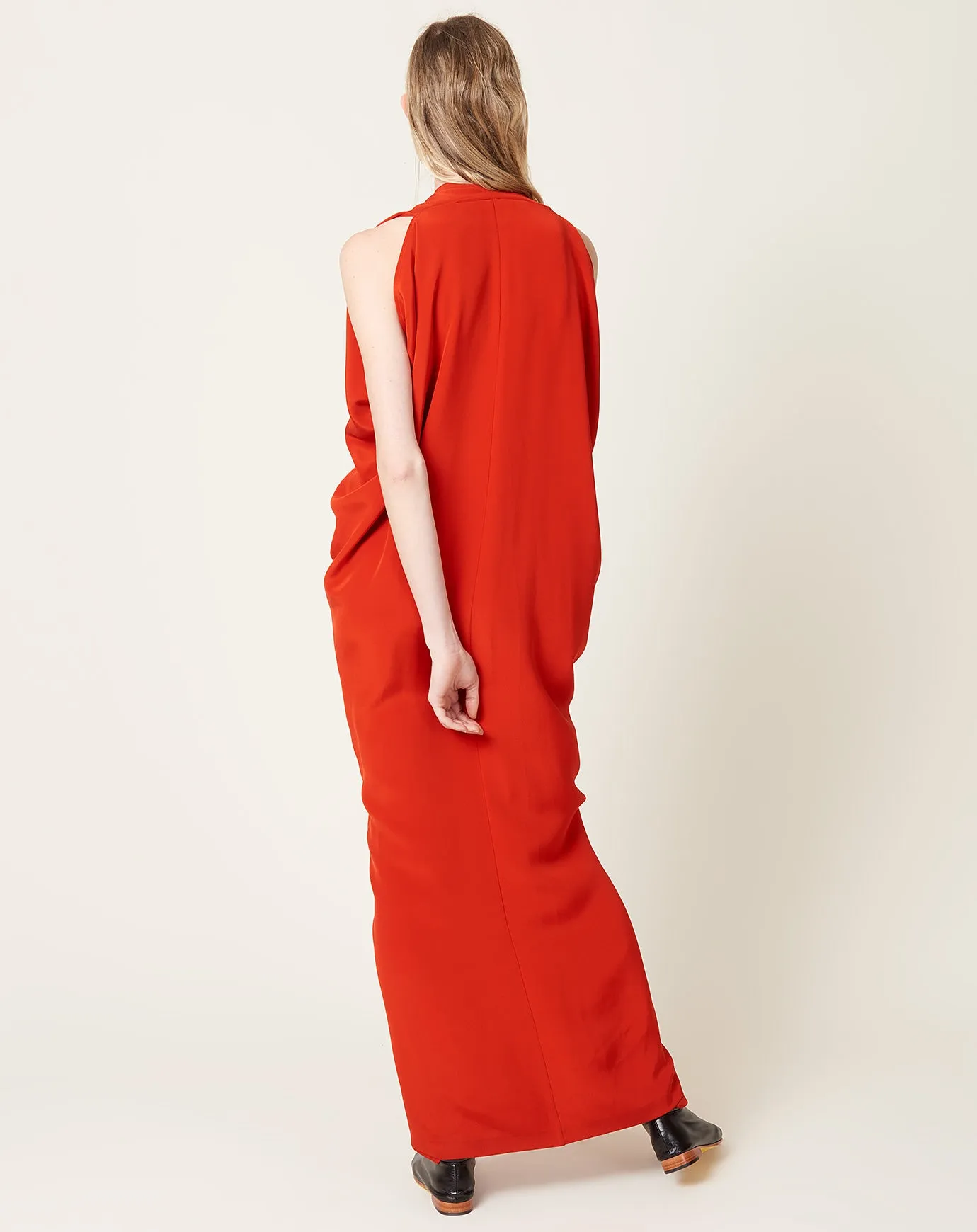 Eve Long Foil Dress in Lucky Red