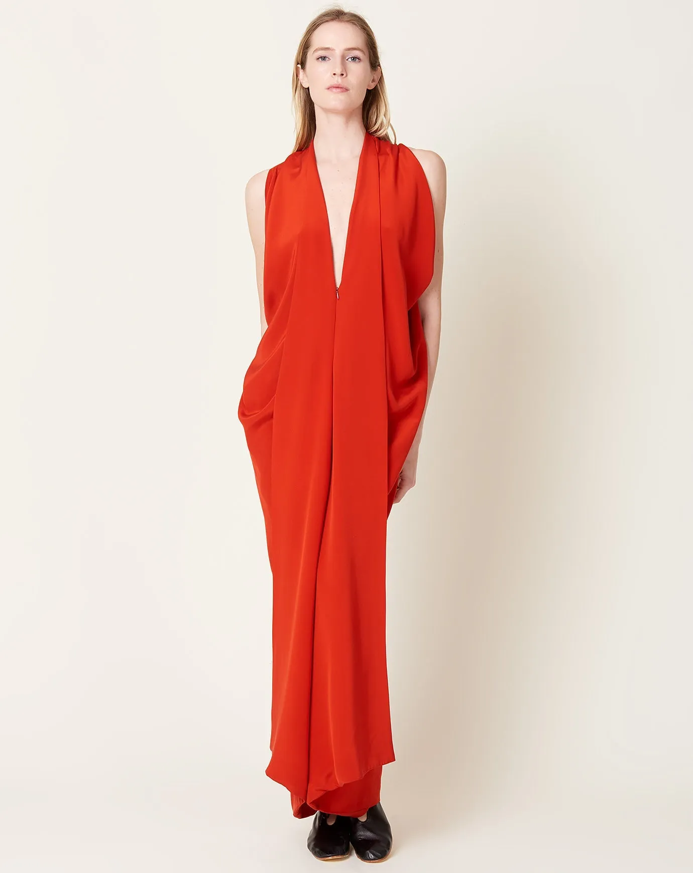 Eve Long Foil Dress in Lucky Red
