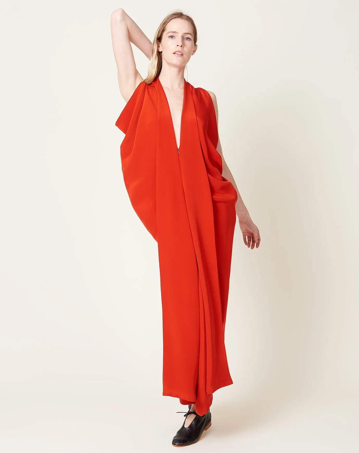 Eve Long Foil Dress in Lucky Red